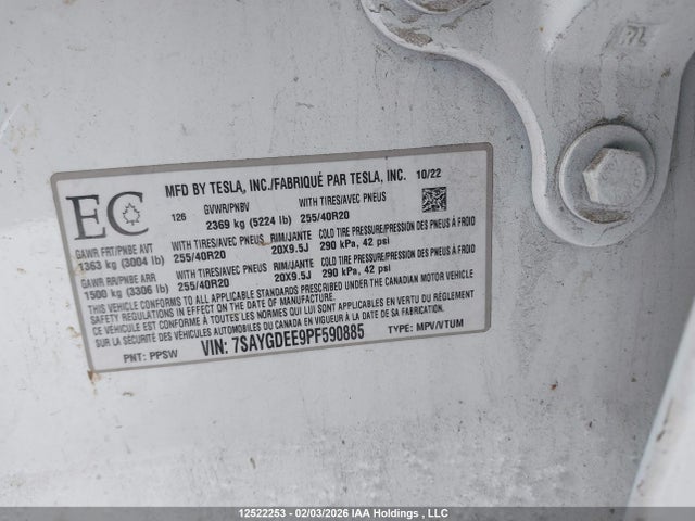 Aukcja sprzedaży 2023 Tesla Model Y, vin: 7SAYGDEE9PF590885, numer aukcji: 12522253