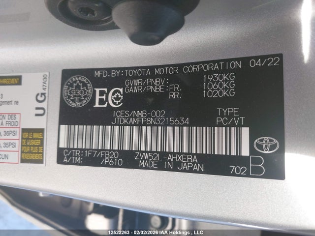 JTDKAMFP8N3215634 Toyota Prius Prime Le/xle/limited