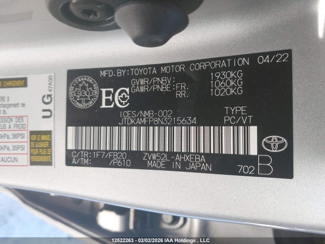 JTDKAMFP8N3215634 Toyota Prius Prime Le/xle/limited
