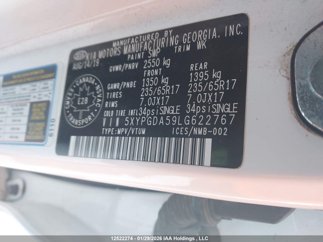 5XYPGDA59LG622767 KIA SORENTO S