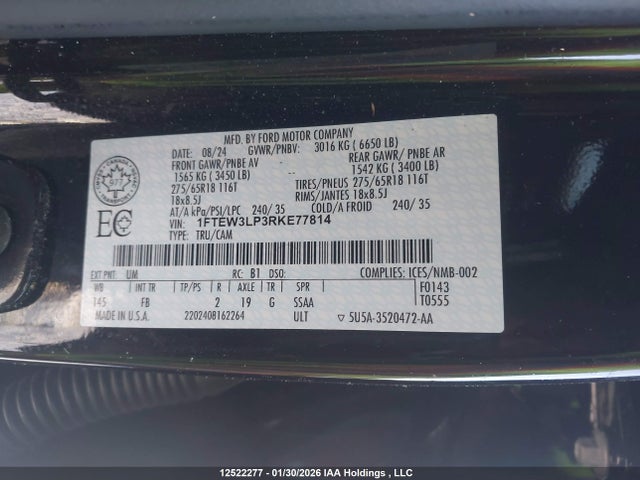 Продажа на аукционе авто 2024 Ford F-150 Xlt, vin: 1FTEW3LP3RKE77814, номер лота: 12522277