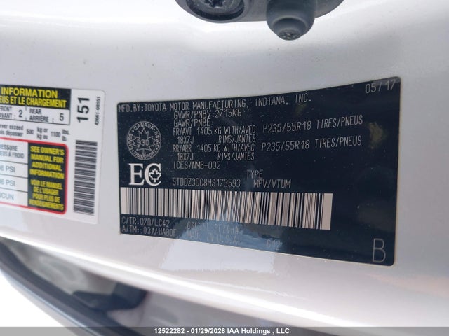 5TDDZ3DC8HS173593 Toyota Sienna Xle/limited