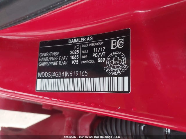 WDDSJ4GB4JN619165 Mercedes-Benz CLA 250 4MATIC