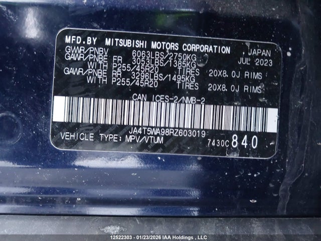 JA4T5WA98RZ603019 Mitsubishi Outlander Gt/gt Noir/gt Premium/noir