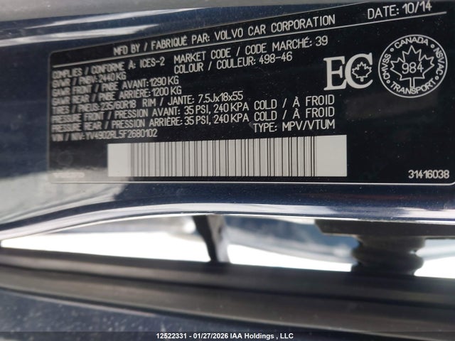 Volvo Xc60 T6/premier+ 2015 YV4902RL5F2680102 Image 9