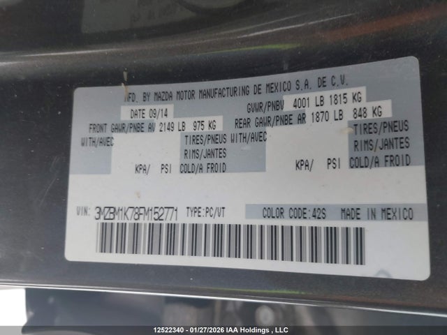 3MZBM1K78FM152771 Mazda Mazda3 Gx