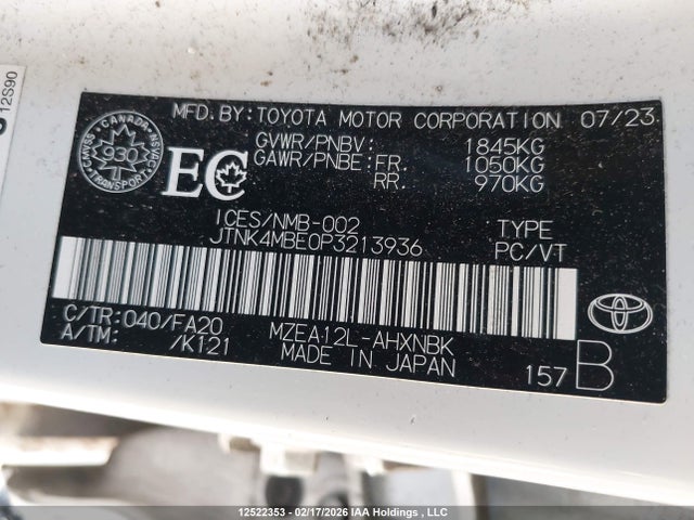 JTNK4MBE0P3213936 Toyota COROLLA SE