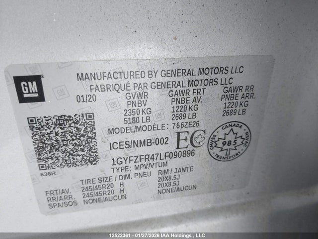 1GYFZFR47LF090896 Cadillac XT4 SPORT