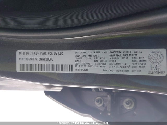 Aukcja sprzedaży 2022 Ram 1500 Sport, vin: 1C6SRFVT8NN280580, numer aukcji: 12522362