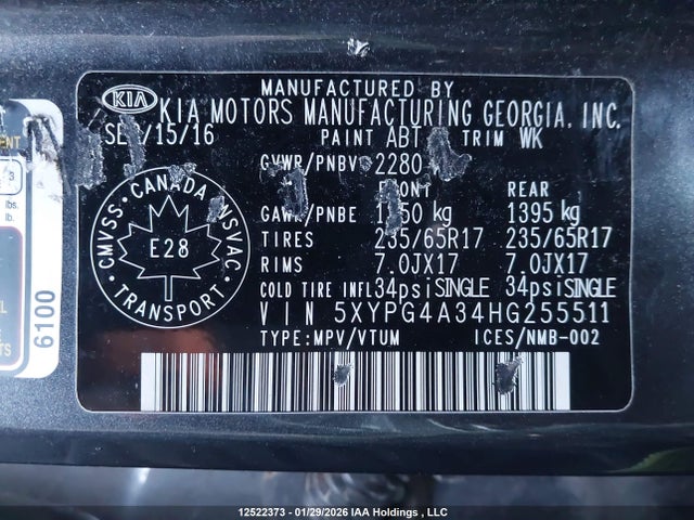 5XYPG4A34HG255511 KIA Sorento Lx/l