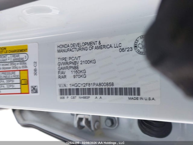 1HGCY2F81PA800858 Honda Accord Touring Hybrid
