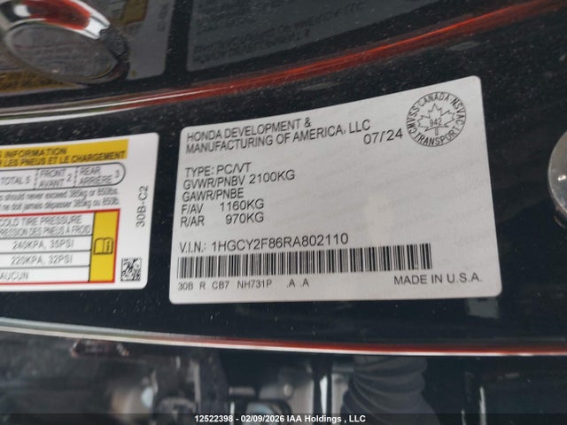 1HGCY2F86RA802110 Honda Accord Hybrid Touring