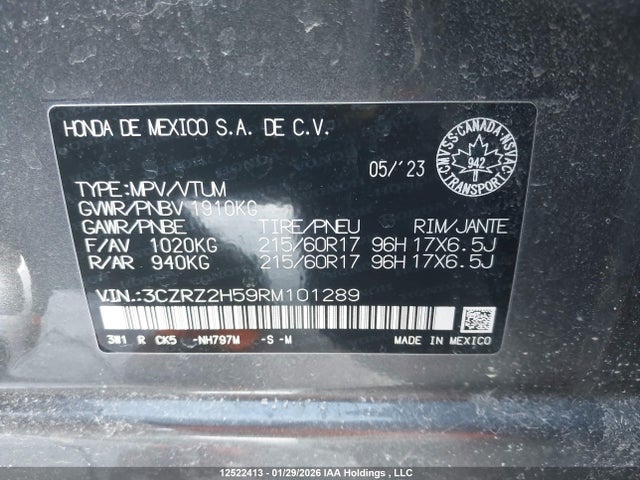 3CZRZ2H59RM101289 Honda HR-V SPORT