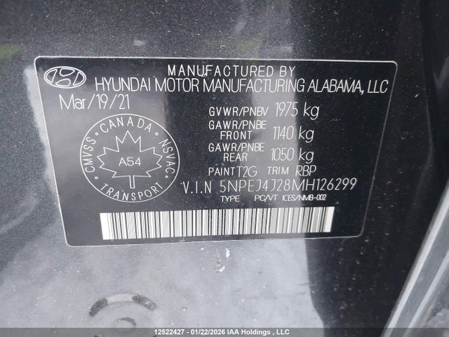 5NPEJ4J28MH126299 Hyundai Sonata Sel Plus