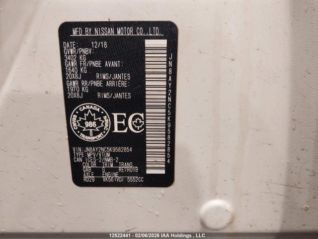 JN8AY2NC5K9582854 Nissan Armada Platinum/sl