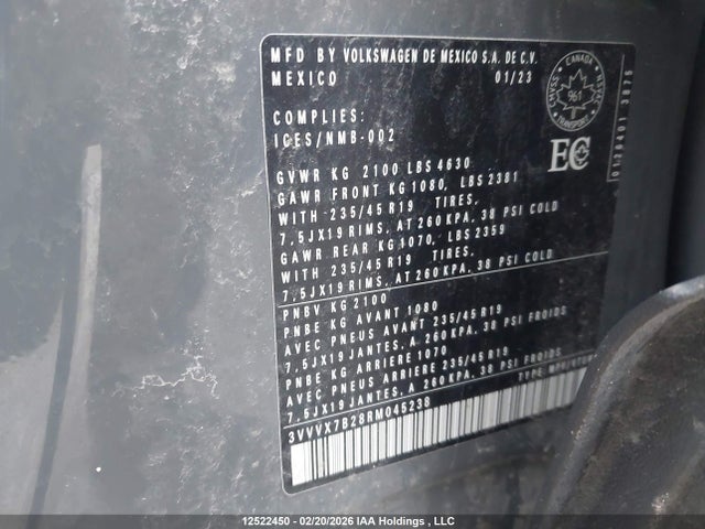 12522450 :رقم المزاد ، 3VVVX7B28RM045238 vin ، 2024 Volkswagen Taos Se مزاد بيع