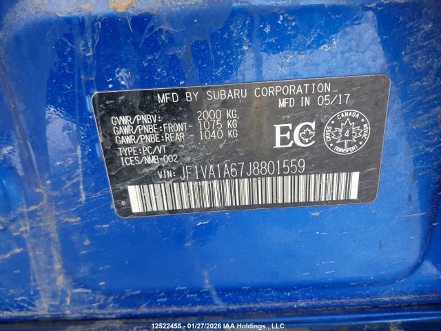 Subaru WRX 2018 JF1VA1A67J8801559 Image 9