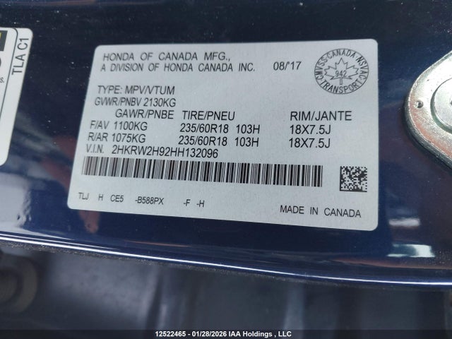 2HKRW2H92HH132096 Honda Cr-v Touring
