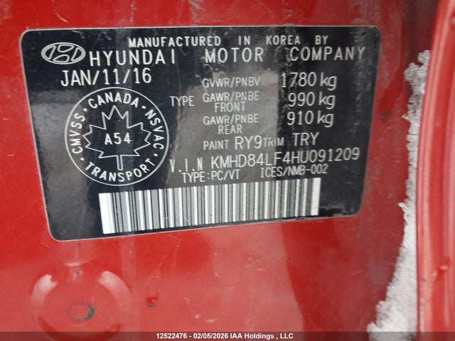 KMHD84LF4HU091209 Hyundai Elantra Se/value/limited