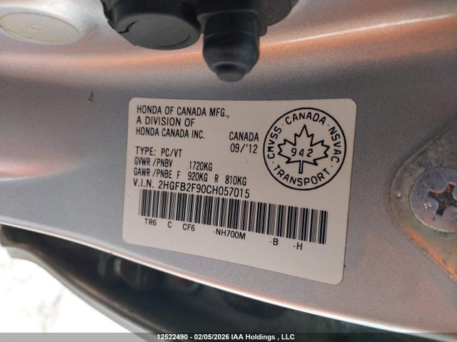 Продаж на аукціоні авто 2012 Honda Civic Exl, vin: 2HGFB2F90CH057015, номер лоту: 12522490
