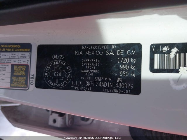 3KPF34AD1NE480929 KIA Forte Gt Line