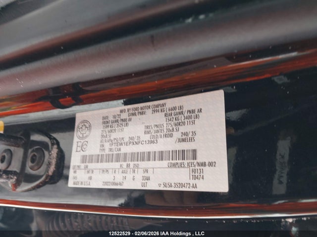 Продаж на аукціоні авто 2022 Ford F-150 Lariat, vin: 1FTEW1EPXNFC13963, номер лоту: 12522529
