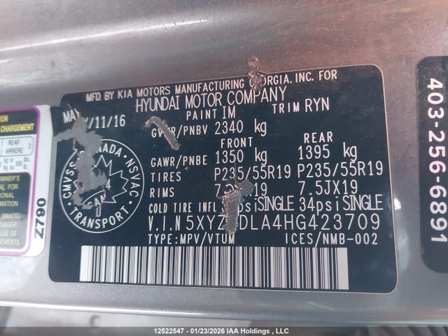 5XYZUDLA4HG423709 Hyundai SANTA FE SPORT