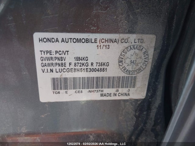 LUCGE8H51E3004851 Honda FIT LX