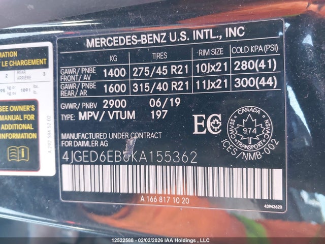 4JGED6EB6KA155362 Mercedes-Benz Amg Gle 43 Coupe 4matic