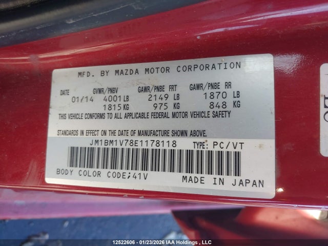 JM1BM1V78E1178118 Mazda Mazda3 Gs-sky