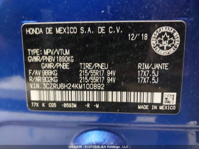 3CZRU6H24KM100892 Honda HR-V SPORT