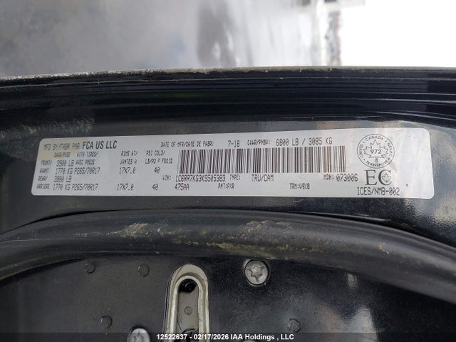 1C6RR7KG3KS505383 RAM 1500 Classic Tradesman