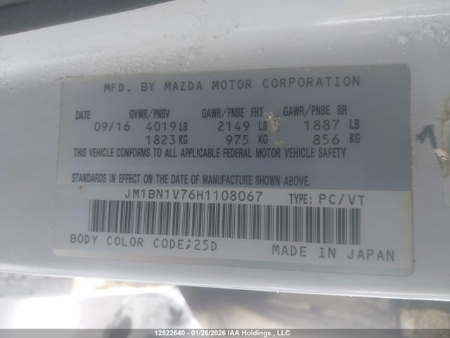 JM1BN1V76H1108067 Mazda 3 TOURING