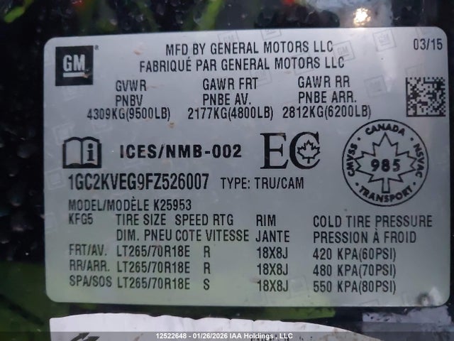 1GC2KVEG9FZ526007 Chevrolet Silverado K2500 Heavy Duty Lt