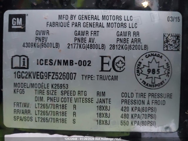 1GC2KVEG9FZ526007 Chevrolet Silverado K2500 Heavy Duty Lt