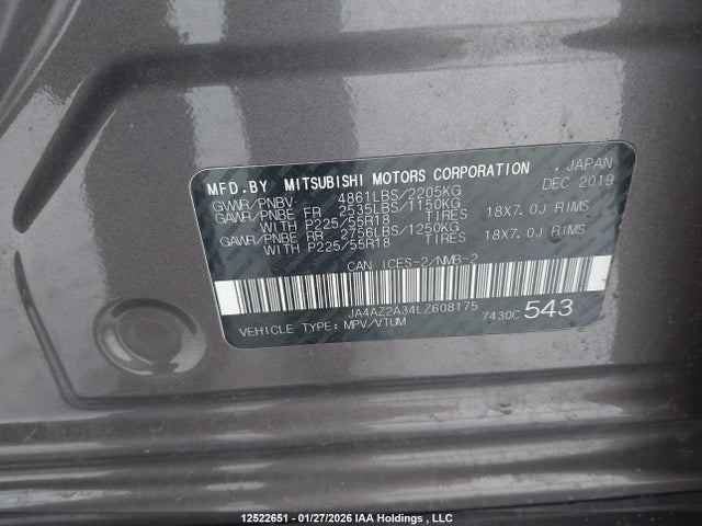 Продаж на аукціоні авто 2020 Mitsubishi Outlander, vin: JA4AZ2A34LZ608175, номер лоту: 12522651