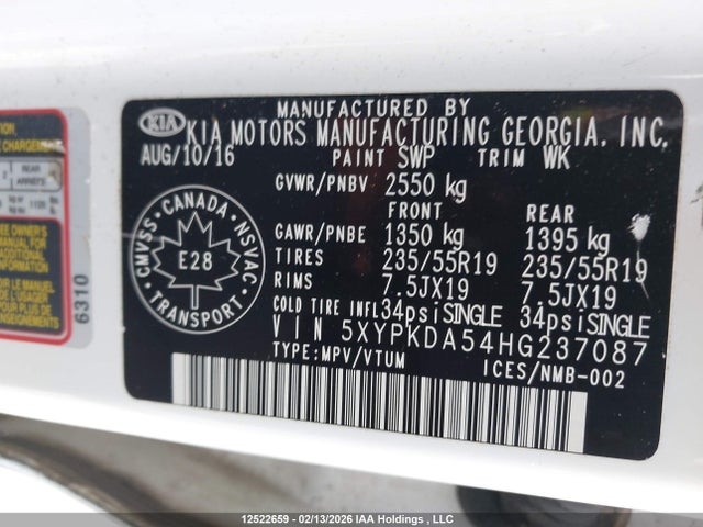 5XYPKDA54HG237087 KIA Sorento Sx/sx Limited