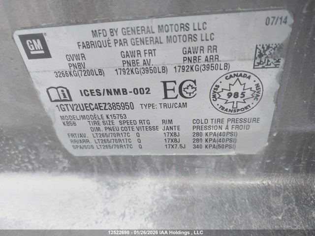 1GTV2UEC4EZ385950 GMC Sierra 1500 Sle