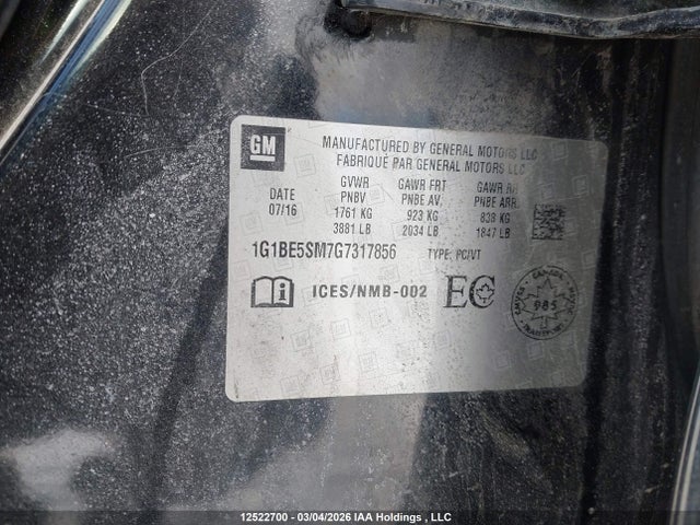 1G1BE5SM7G7317856 Chevrolet Cruze Lt Auto