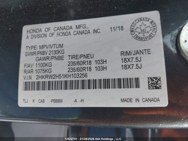 2HKRW2H51KH103256 Honda CR-V EX
