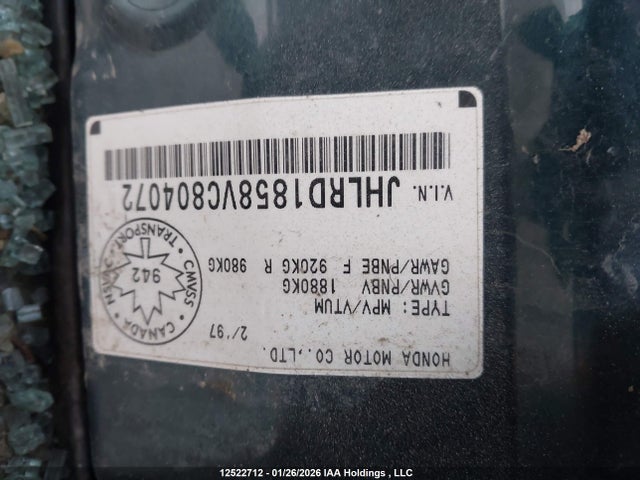 Aukcja sprzedaży 1997 Honda Cr-v Lx, vin: JHLRD1858VC804072, numer aukcji: 12522712