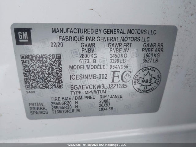 5GAEVCKW9LJ221185 Buick Enclave