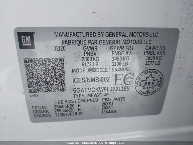 5GAEVCKW9LJ221185 Buick Enclave