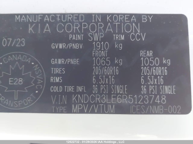 KNDCR3LE6R5123748 KIA Niro Ex/ex Premium