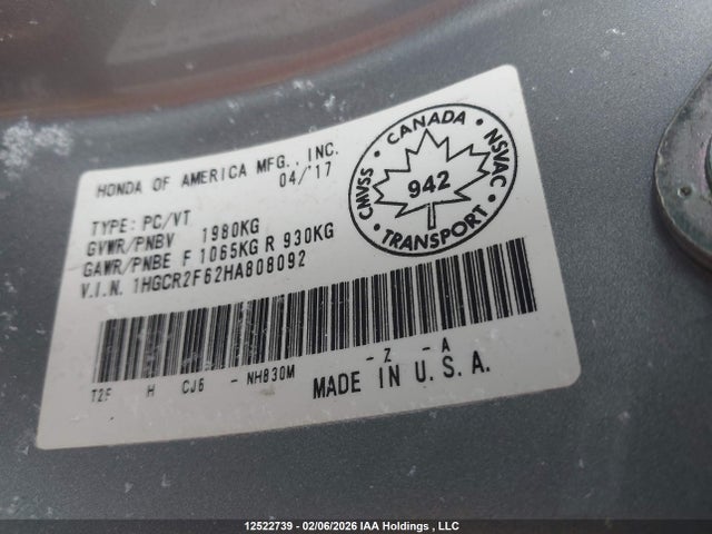 1HGCR2F62HA808092 Honda Accord Sport