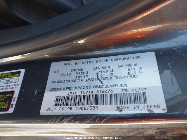 2013 Mazda Mazda3 მანქანა იყიდება აუქციონზე, vin: JM1BL1L71D1816276, აუქციონის ნომერი: 12522750