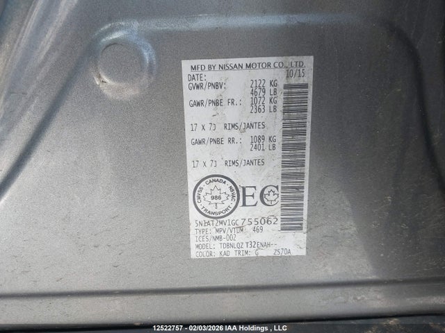 5N1AT2MV1GC755062 Nissan Rogue S/sl/sv