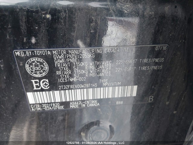 2T3ZFREV0GW297145 Toyota RAV4 LE