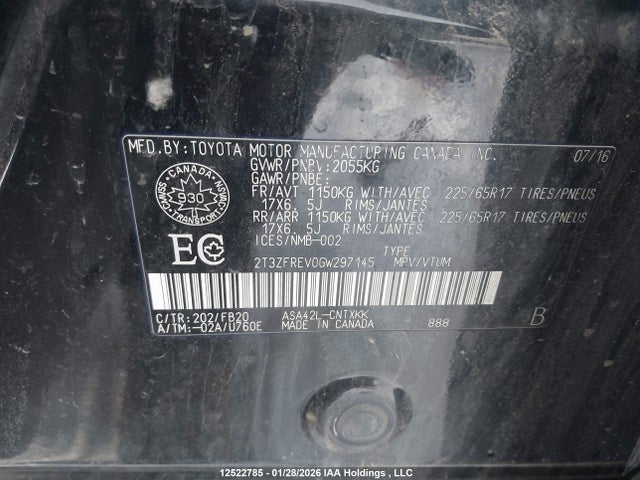 2T3ZFREV0GW297145 Toyota RAV4 LE