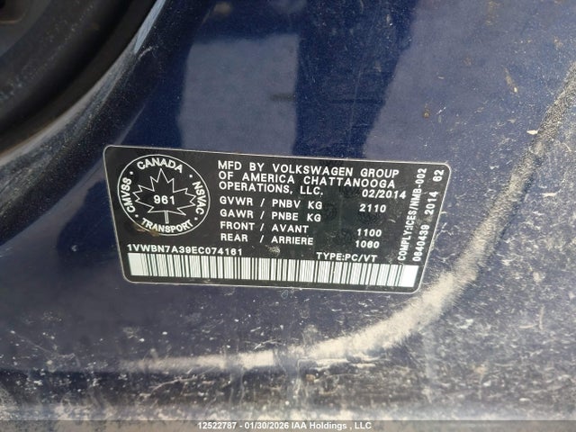 1VWBN7A39EC074161 Volkswagen PASSAT SE